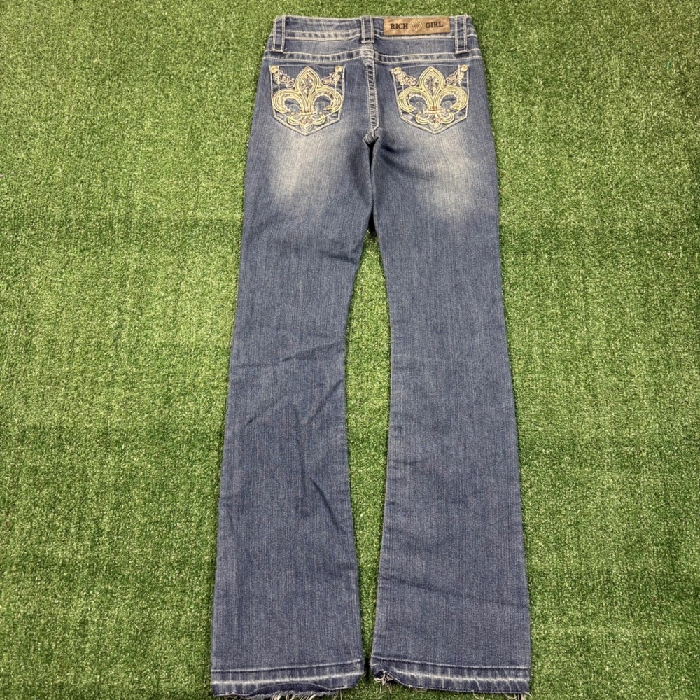 Y2K Rich Girl Jeans Fleur De Lis Embroidered Flared Denim